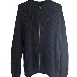 Denver Hayes Men's Black 100% cotton Zip-Up Ribbed Sweater -XL